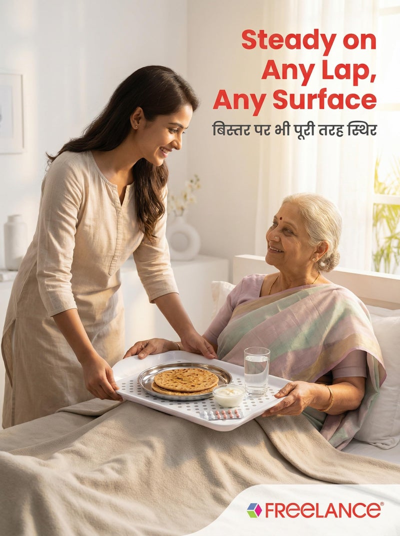 Freelance Anti Slip Serving Tray, 44x29 cm, White | FDA-Approved BPA-Free Polypropylene, Non-Slip Rubber Both Sides, Break-Resistant Lap Tray for Breakfast, Tea, Elderly Care – Since 1986 - Image 4