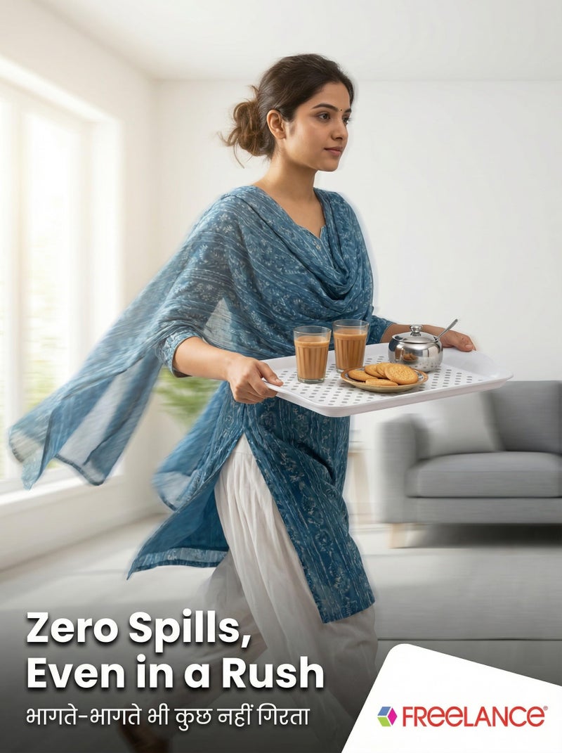Freelance Anti Slip Serving Tray, 44x29 cm, White | FDA-Approved BPA-Free Polypropylene, Non-Slip Rubber Both Sides, Break-Resistant Lap Tray for Breakfast, Tea, Elderly Care – Since 1986 - Image 3
