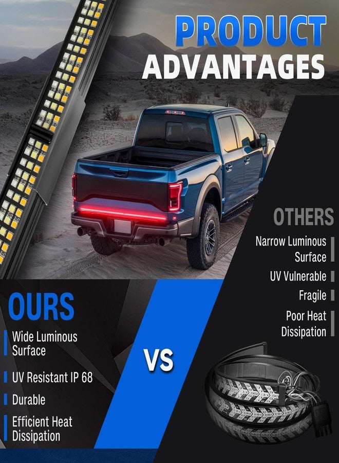 keepdsgn 48" Tailgate Light Bar Triple Row LED Truck Tailgate Light Strip with Red Running Brake Lights White Reverse Amber Turn Signal Lights Compatible with Toyota Tacoma Ford Ranger Maverick GMC Canyon - Image 3