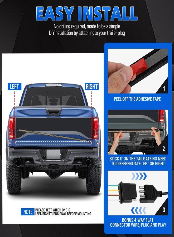 keepdsgn 48" Tailgate Light Bar Triple Row LED Truck Tailgate Light Strip with Red Running Brake Lights White Reverse Amber Turn Signal Lights Compatible with Toyota Tacoma Ford Ranger Maverick GMC Canyon - Image 5