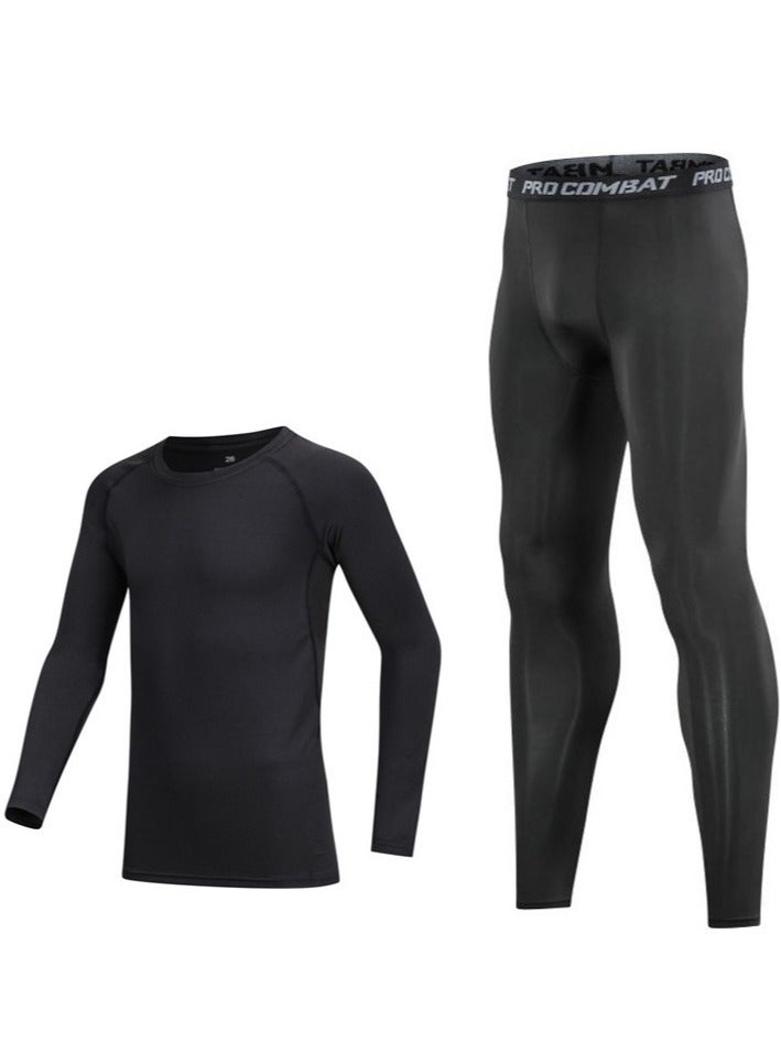 Kids Long Sleeve Base Layer Compression Underwear-Boys Sports Baselayer Tights Leggings Thermal Set Black 4-15 Years  - Image 2