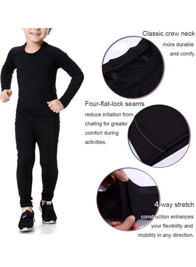 Kids Long Sleeve Base Layer Compression Underwear-Boys Sports Baselayer Tights Leggings Thermal Set Black 4-15 Years  - Image 4