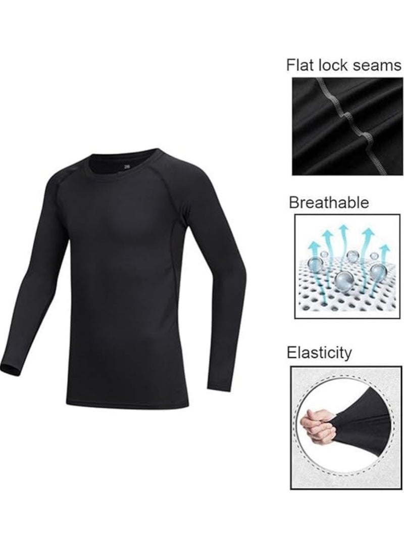 Kids Long Sleeve Base Layer Compression Underwear-Boys Sports Baselayer Tights Leggings Thermal Set Black 4-15 Years  - Image 5