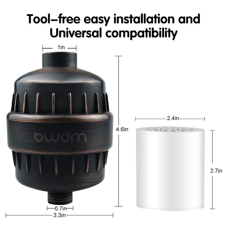 BWDM Shower Filter,Hard Water filter Shower Head Filter 15 Stage Cartridge Remove Chlorine Heavy Metals and Other Sediments,Vitamin C Water Softener Reduces Dry Itchy Skin,Dandruff BWDM(Oil-Rubbed Bronze) - Image 4