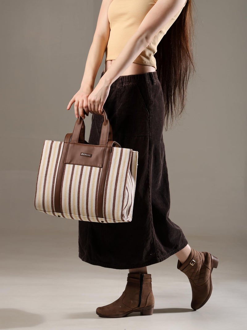 ENSAC Cotton Tote Bag for Women, Stylish Handbag for women with Zip Closure Fit for Office Bag, College, Travel Use | Handcrafted in India-02 - Image 4