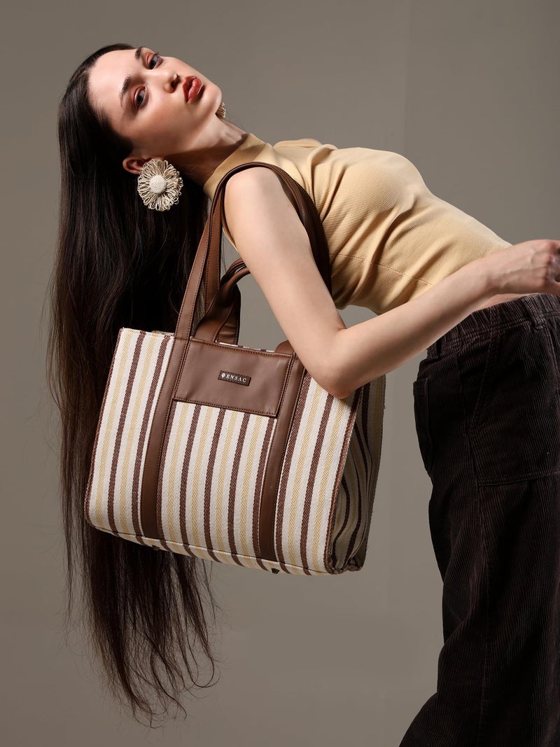 ENSAC Cotton Tote Bag for Women, Stylish Handbag for women with Zip Closure Fit for Office Bag, College, Travel Use | Handcrafted in India-02 - Image 2