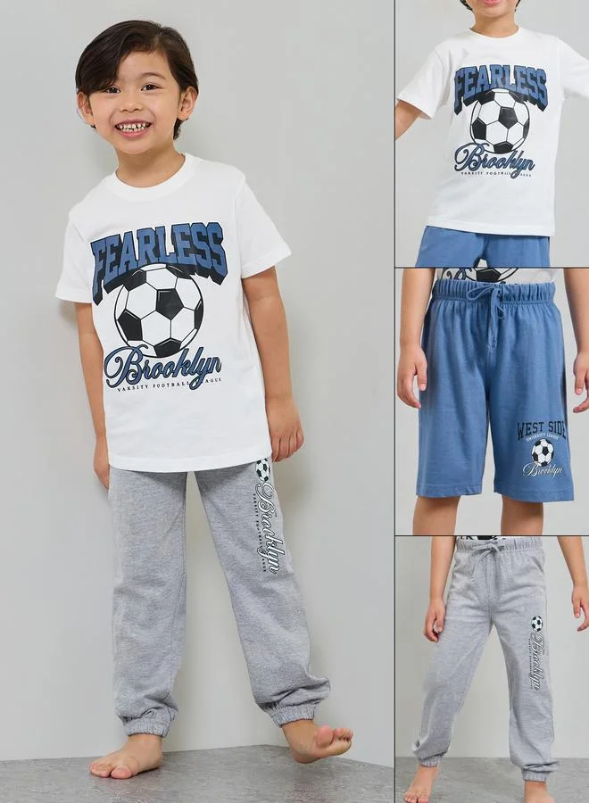 Styli Boys Pack of 3 - Graphic Print Cotton T-Shirt, Shorts and Pyjama Set