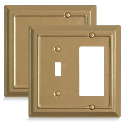 Funkiim Metal Decorative Wall Plate, Electrical Outlet Covers,Light Switch Covers,Thick and Durable Mid Size 4.92'' x 4.92'' Switch Plate in Various Styles (Vintage Gold, 2 Gang Toggle/Decorator 2 PK) - Image 1