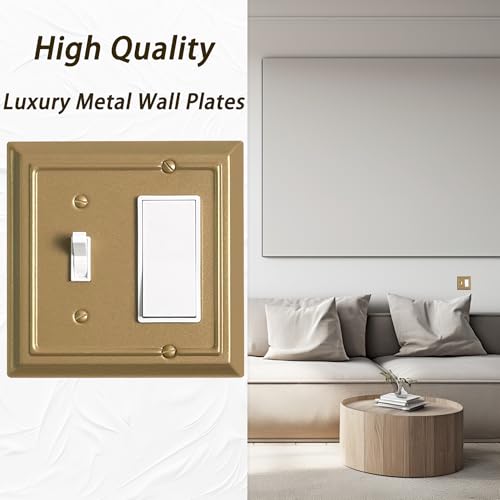Funkiim Metal Decorative Wall Plate, Electrical Outlet Covers,Light Switch Covers,Thick and Durable Mid Size 4.92'' x 4.92'' Switch Plate in Various Styles (Vintage Gold, 2 Gang Toggle/Decorator 2 PK) - Image 4