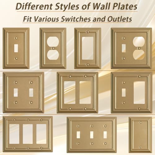 Funkiim Metal Decorative Wall Plate, Electrical Outlet Covers,Light Switch Covers,Thick and Durable Mid Size 4.92'' x 4.92'' Switch Plate in Various Styles (Vintage Gold, 2 Gang Toggle/Decorator 2 PK) - Image 5