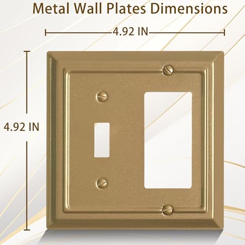 Funkiim Metal Decorative Wall Plate, Electrical Outlet Covers,Light Switch Covers,Thick and Durable Mid Size 4.92'' x 4.92'' Switch Plate in Various Styles (Vintage Gold, 2 Gang Toggle/Decorator 2 PK) - Image 2