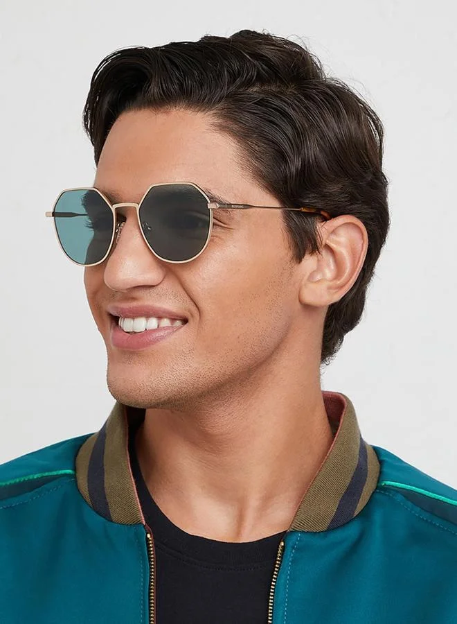 30Sundays Turn Up Ii,Men Sunglasses, Geometric Sunglasses, UV Protection: UV400 (Gold,Green)