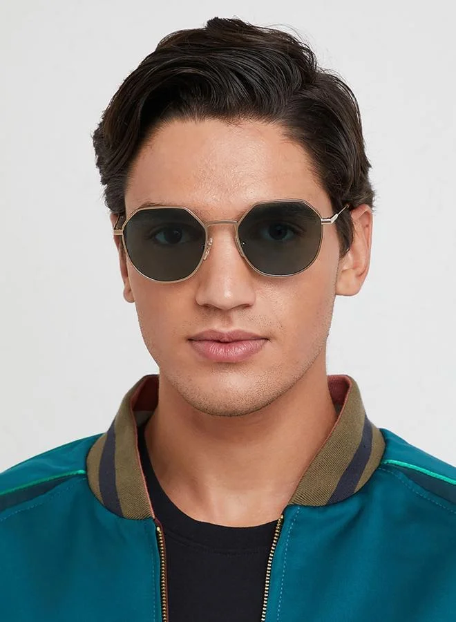 30Sundays Turn Up Ii,Men Sunglasses, Geometric Sunglasses, UV Protection: UV400 (Gold,Green)