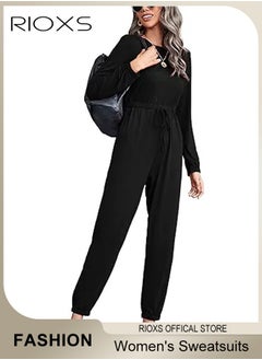 RIOXS Women's 2 Piece Outfit Sweatsuits, Long Sleeve Crewneck Pullover Tops And Long Pants, Womens Tracksuit With Pockets, Ladies Solid Color Casual Set, Comfy Jogger Set For Outing And Daily Wear  - Image 1