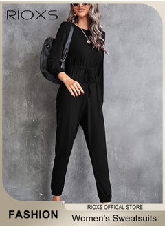 RIOXS Women's 2 Piece Outfit Sweatsuits, Long Sleeve Crewneck Pullover Tops And Long Pants, Womens Tracksuit With Pockets, Ladies Solid Color Casual Set, Comfy Jogger Set For Outing And Daily Wear  - Image 5