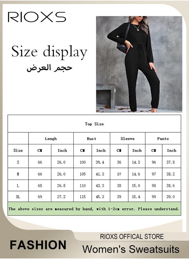 RIOXS Women's 2 Piece Outfit Sweatsuits, Long Sleeve Crewneck Pullover Tops And Long Pants, Womens Tracksuit With Pockets, Ladies Solid Color Casual Set, Comfy Jogger Set For Outing And Daily Wear  - Image 4