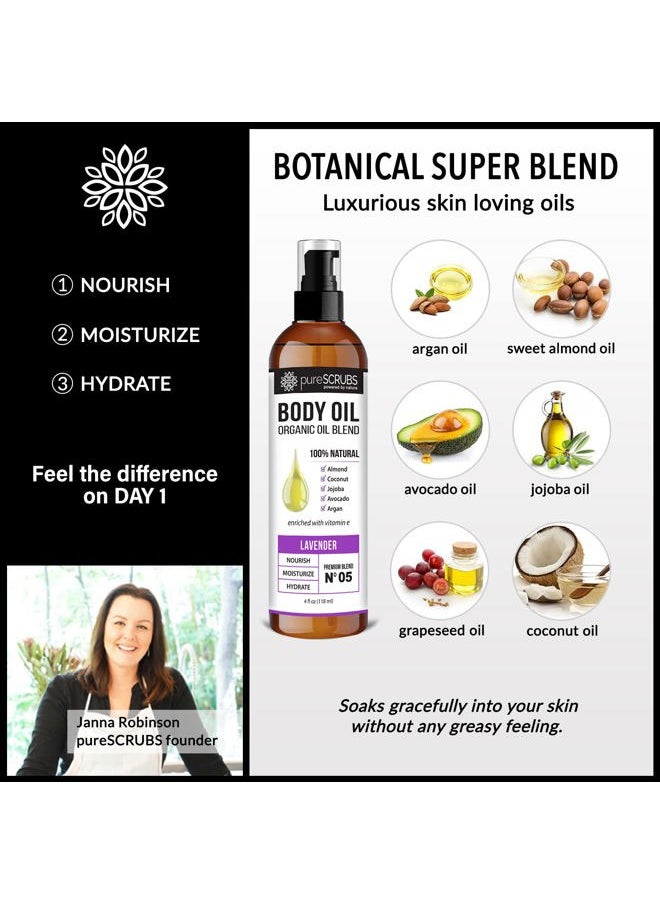 pureSCRUBS - Ultra Moisturizing Lavender Body Oil Spray for Dry Skin, Massage, Cuticles & More, Organic Blend of Jojoba, Argan, Coconut, Sweet Almond & Avocado Oils Enriched with Vitamin E, Lg 4oz - Image 1
