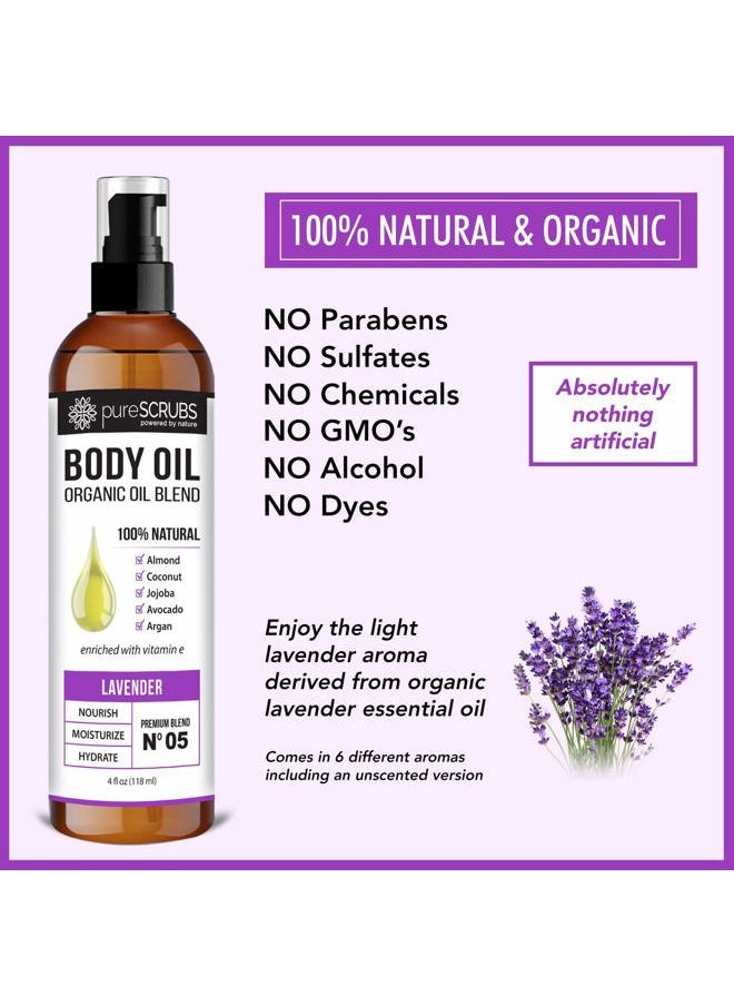 pureSCRUBS - Ultra Moisturizing Lavender Body Oil Spray for Dry Skin, Massage, Cuticles & More, Organic Blend of Jojoba, Argan, Coconut, Sweet Almond & Avocado Oils Enriched with Vitamin E, Lg 4oz - Image 1