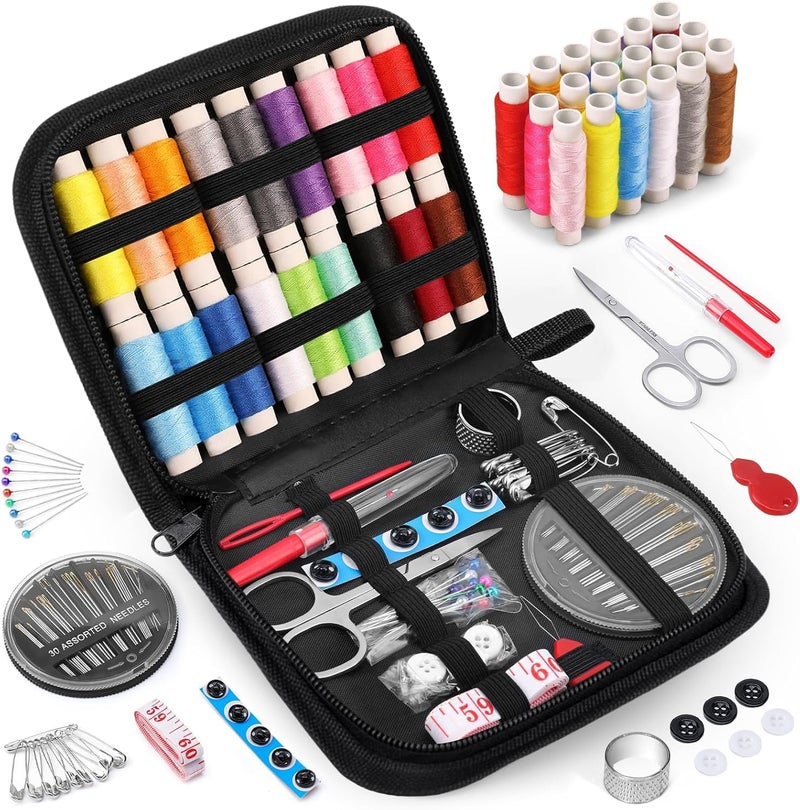 VERAT 85 Pcs Sewing kit Box Tailoring Accessories Sui Dhaga Kit/Thread Box Set for Sewing Machine/Needle Threader Tool/Needles/Threads, Scissors/Buttons/Scissors/Tape/Travel/Stitching Items Box for Home - Image 1