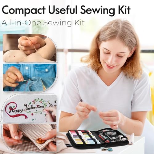 VERAT 85 Pcs Sewing kit Box Tailoring Accessories Sui Dhaga Kit/Thread Box Set for Sewing Machine/Needle Threader Tool/Needles/Threads, Scissors/Buttons/Scissors/Tape/Travel/Stitching Items Box for Home - Image 3