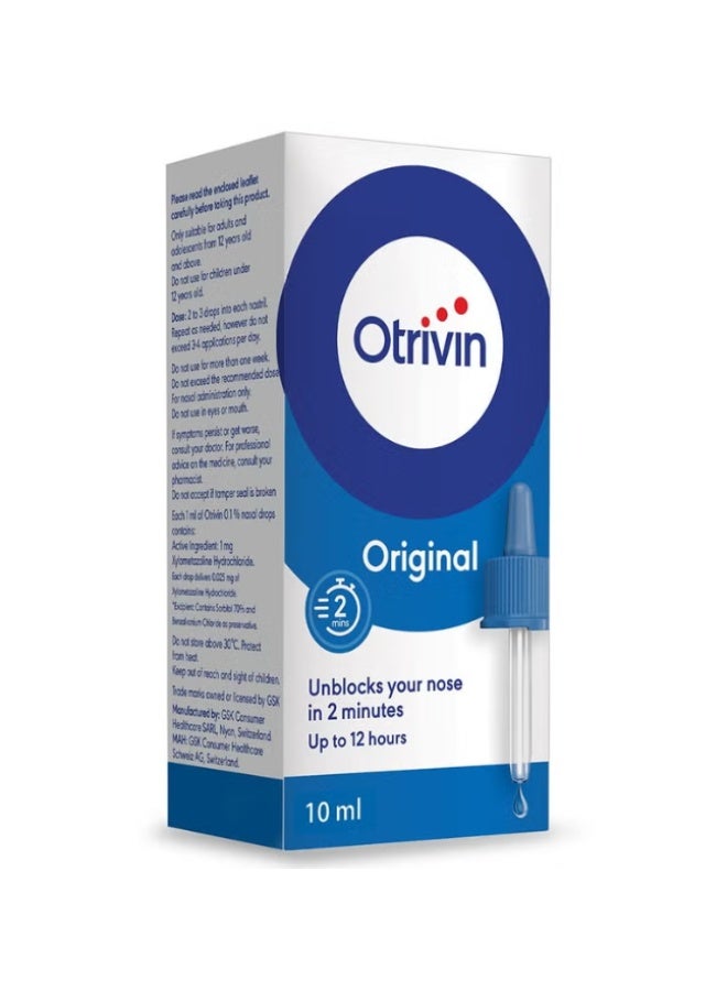 أوتريفين قطرات أوتريفين الأصلية للأنف للبالغين بتركيز 0.1% لعلاج انسداد الأنف، 10 مل - Image 1