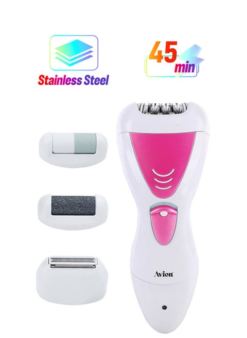 Avion 4 in 1 Multifunction ElectricEpilator Set, with ladyepilator, lady shaver, nail polisher, and callus remover,  | Cordless& Rechargeable | Washable design IPX5 |USB Charging |AE225