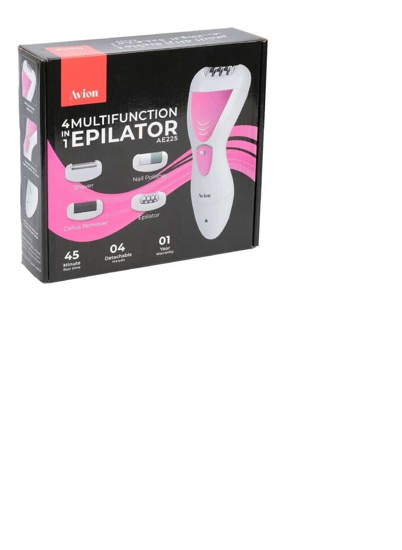 Avion 4 in 1 Multifunction ElectricEpilator Set, with ladyepilator, lady shaver, nail polisher, and callus remover,  | Cordless& Rechargeable | Washable design IPX5 |USB Charging |AE225