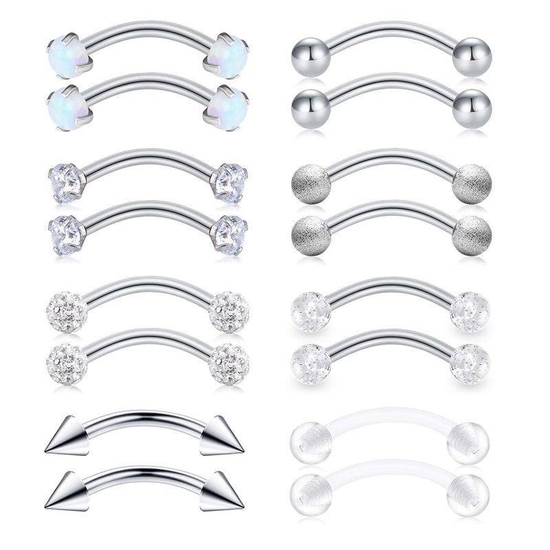 Mayhoop 16G Stainless Steel Daith Rook Earring 8mm 10mm Curved Barbell Eyebrow Rings Piercing Jewelry for Women Men