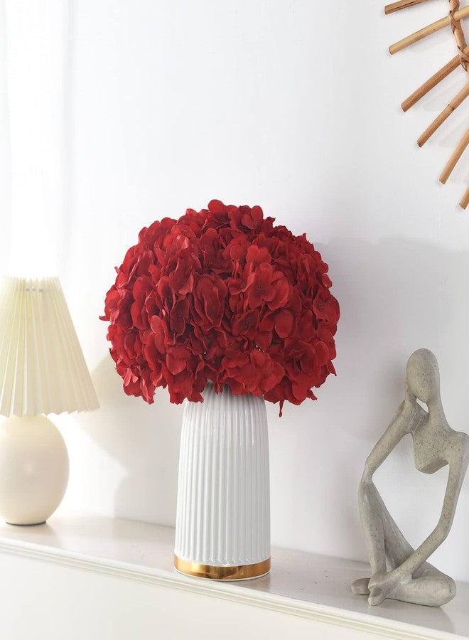 LUSHIDI 10PCS Silk Hydrangea Heads with Stems Artificial Flowers for Wedding Party Home Decor (Red) - Image 2