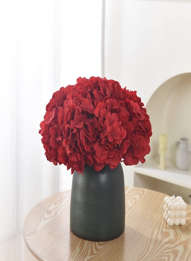LUSHIDI 10PCS Silk Hydrangea Heads with Stems Artificial Flowers for Wedding Party Home Decor (Red) - Image 4