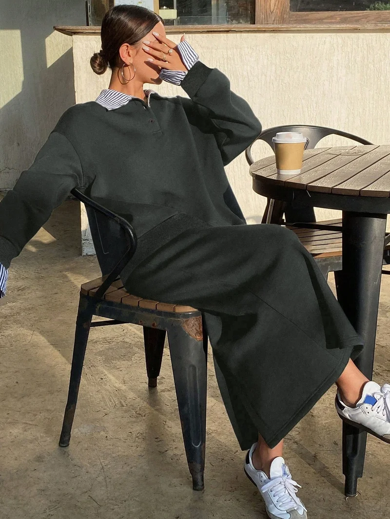 Outzidr  Teal Full Sleeve Pullover And Skirt Set for Women | Best Price UAE