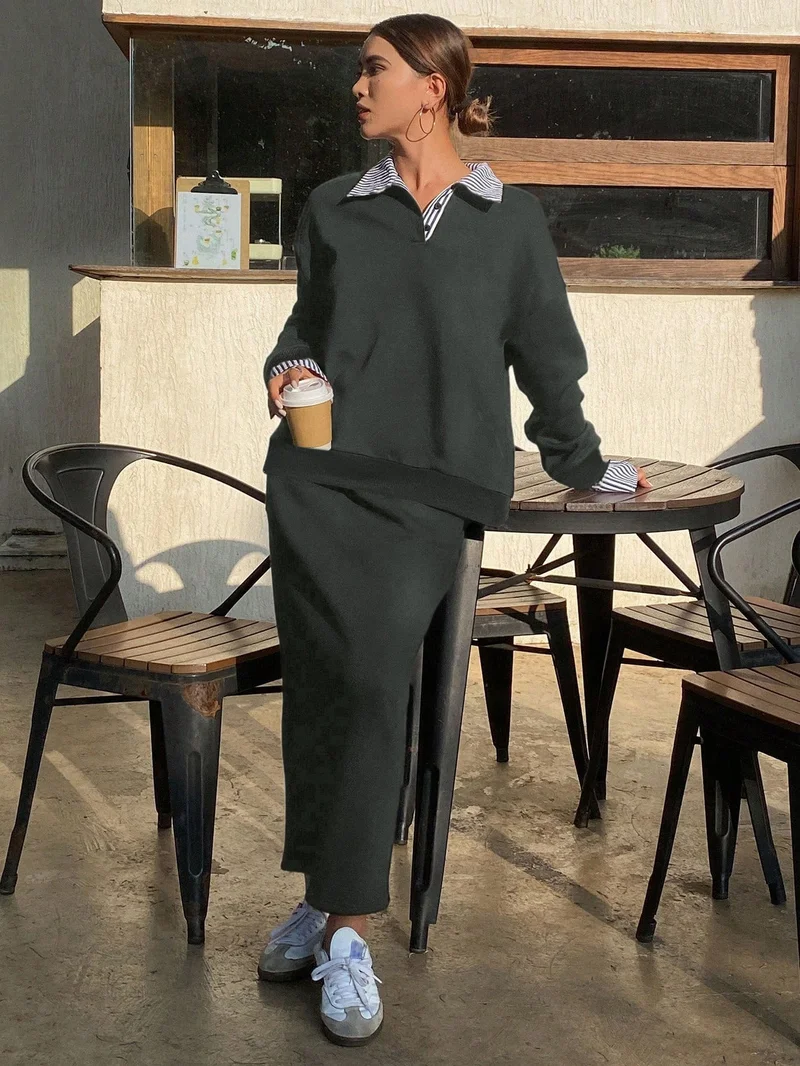 أوجيدر Teal Full Sleeve Pullover And Skirt Set