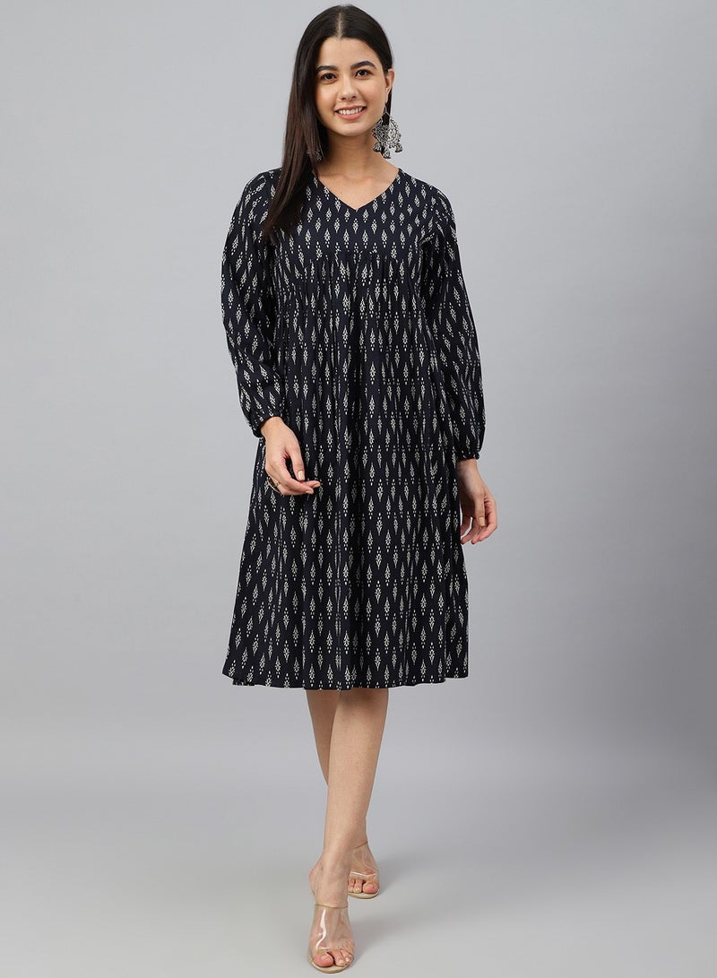 IndHeritage Premium Dress - Latest collection - Pure cotton black colour mid calf length dress - Stylish trending Indo Western Dress - Image 1