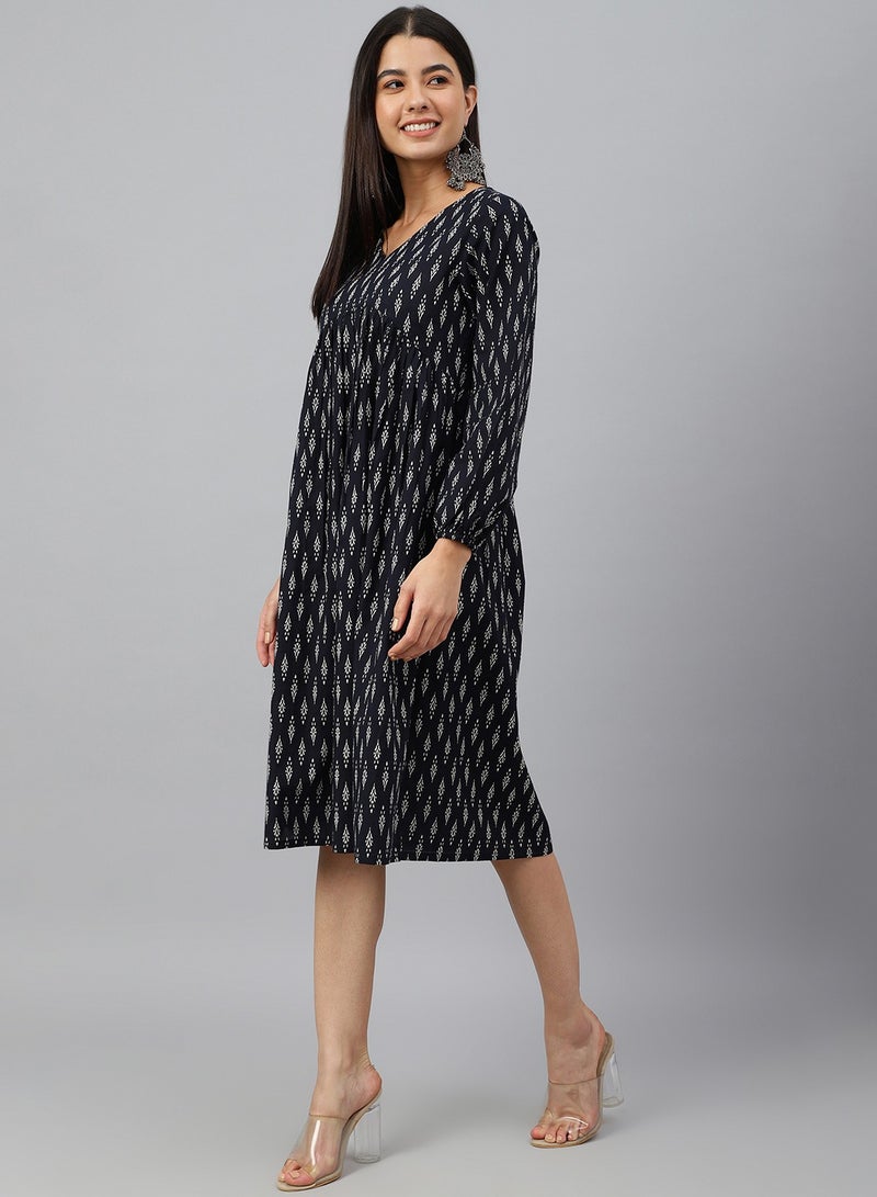 IndHeritage Premium Dress - Latest collection - Pure cotton black colour mid calf length dress - Stylish trending Indo Western Dress - Image 3