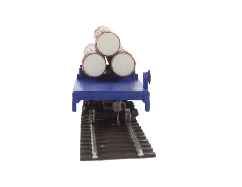Walthers Trainline Log Dump Car with 3 Logs-Ready to Run-Alaska Railroad #17102 (Blue, Yellow Conspicuity Marks) 931-1770 HO Scale Model Railroad - Freight Model - Image 3