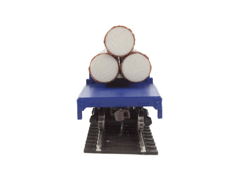 Walthers Trainline Log Dump Car with 3 Logs-Ready to Run-Alaska Railroad #17102 (Blue, Yellow Conspicuity Marks) 931-1770 HO Scale Model Railroad - Freight Model - Image 4