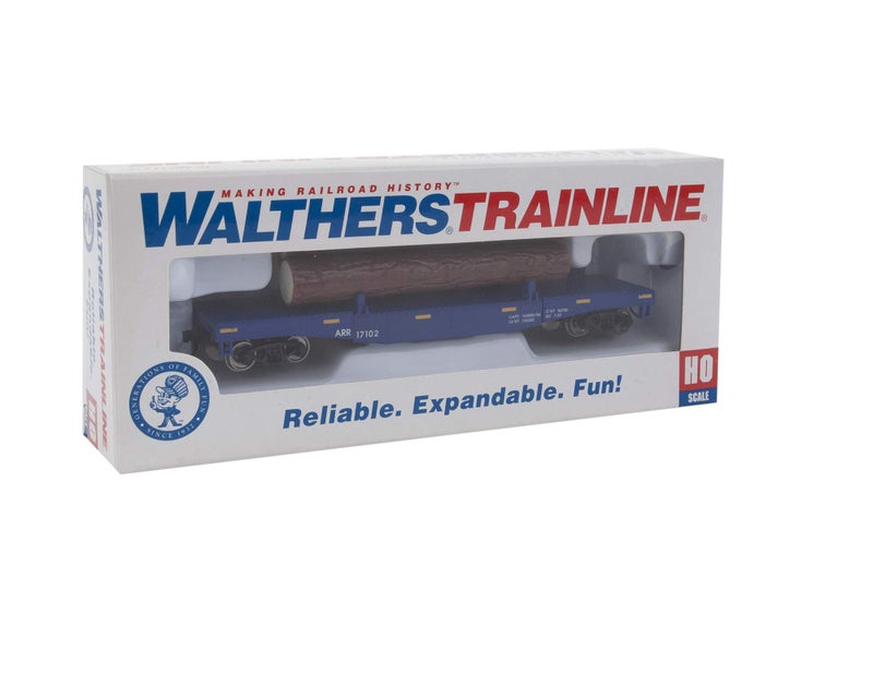 Walthers Trainline Log Dump Car with 3 Logs-Ready to Run-Alaska Railroad #17102 (Blue, Yellow Conspicuity Marks) 931-1770 HO Scale Model Railroad - Freight Model - Image 5