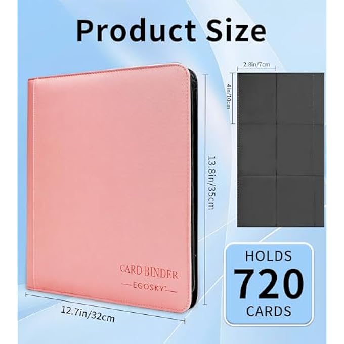 EGOSKY TRADING CARD ALBUM 12 POCKET, TRADING CARD FOLDER 720 CARDS, CARD COLLECTION FOLDER WITH SECURE SIDE CHARGING POCKETS FOR TRADING CARD GAMES, SPORTS CARDS (ROSE) - Image 3