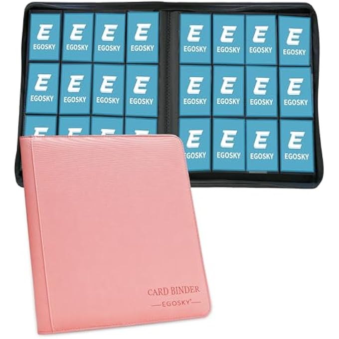 EGOSKY TRADING CARD ALBUM 12 POCKET, TRADING CARD FOLDER 720 CARDS, CARD COLLECTION FOLDER WITH SECURE SIDE CHARGING POCKETS FOR TRADING CARD GAMES, SPORTS CARDS (ROSE) - Image 1