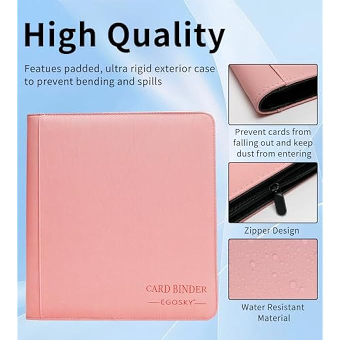 EGOSKY TRADING CARD ALBUM 12 POCKET, TRADING CARD FOLDER 720 CARDS, CARD COLLECTION FOLDER WITH SECURE SIDE CHARGING POCKETS FOR TRADING CARD GAMES, SPORTS CARDS (ROSE) - Image 2