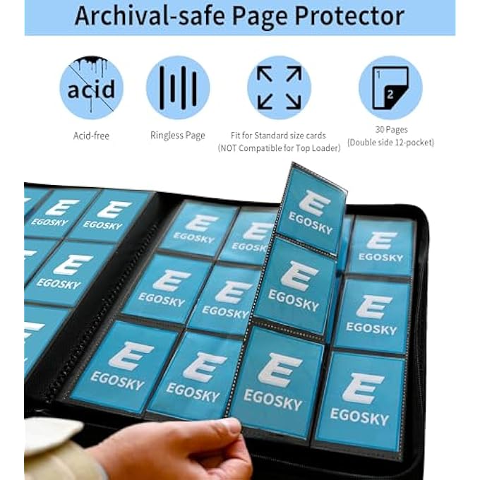 EGOSKY TRADING CARD ALBUM 12 POCKET, TRADING CARD FOLDER 720 CARDS, CARD COLLECTION FOLDER WITH SECURE SIDE CHARGING POCKETS FOR TRADING CARD GAMES, SPORTS CARDS (ROSE) - Image 5