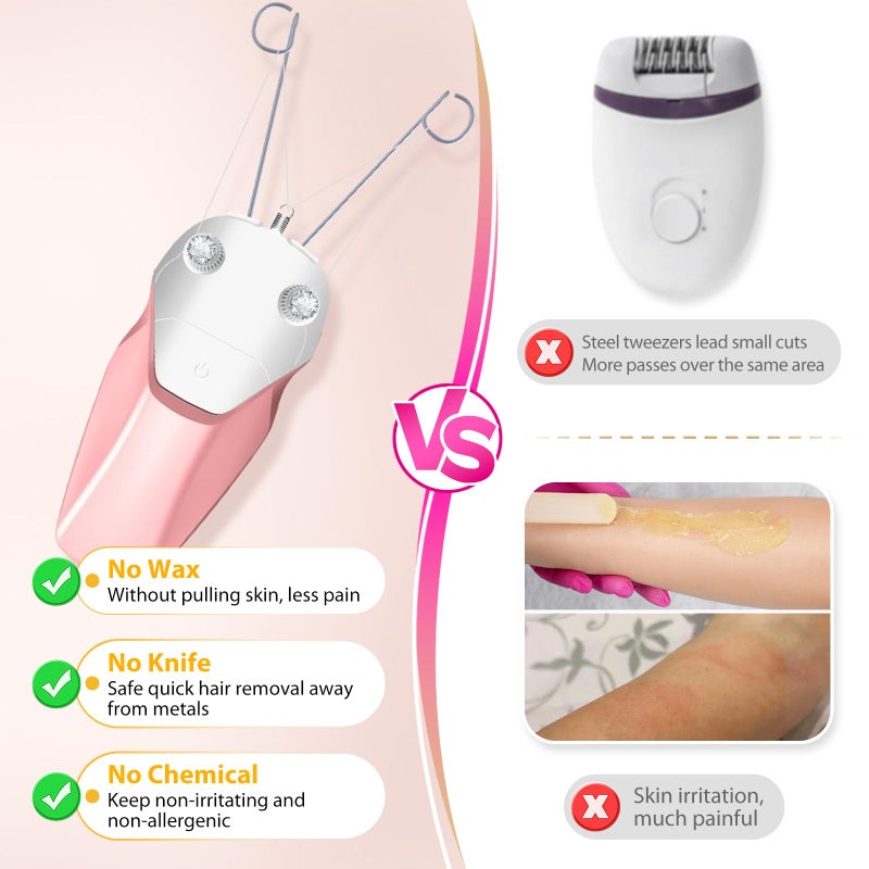 WAYCOM Facial Threading Hair Removal for Women, USB Rechargeable Electric Hair Removal Device - Threading Epilator Face Razors for Women, Chin, Lip, Arms, Legs, Cotton Thread & Pearl Powder Included - Image 4