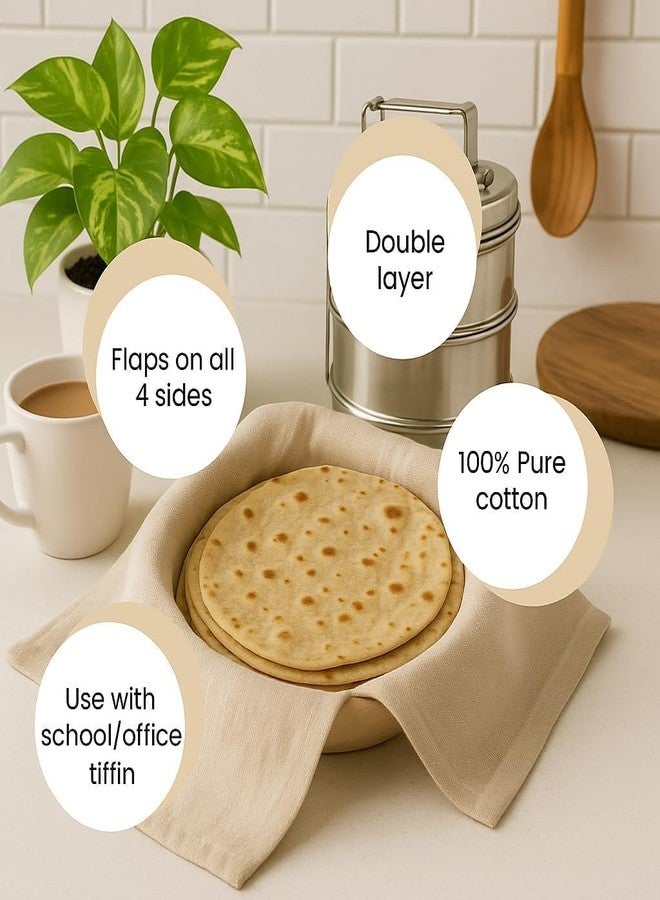 Dweezhet Pack of 2 Cotton Roti Clothes Wrap with Flaps, Double Layer Cotton Cover for Chapati, Hot Case, Traditional Style Kitchen Chapati Wrap, Kitchen Roti Cover for Tiffin - Image 4