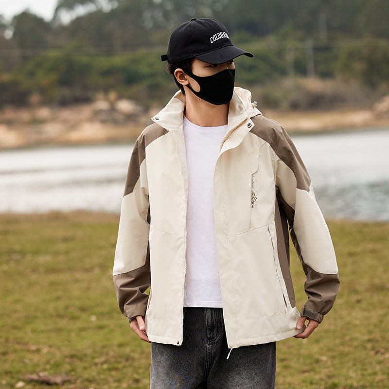 Generic Spring and Autumn New Outdoor Single Layer Thin Mountaineering Suit Windproof Breathable Couples Windbreaker Jacket Men-Khakis 