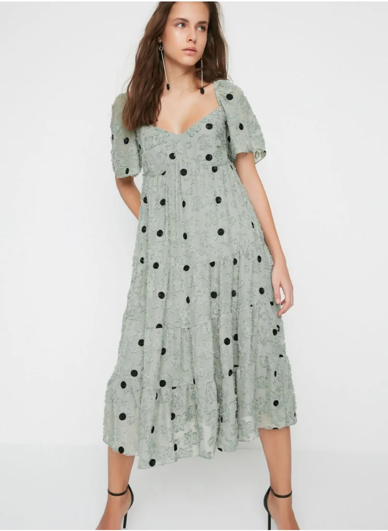 trendyol Polka Dot Knitted Tiered Dress