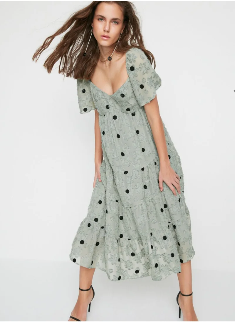 trendyol Polka Dot Knitted Tiered Dress