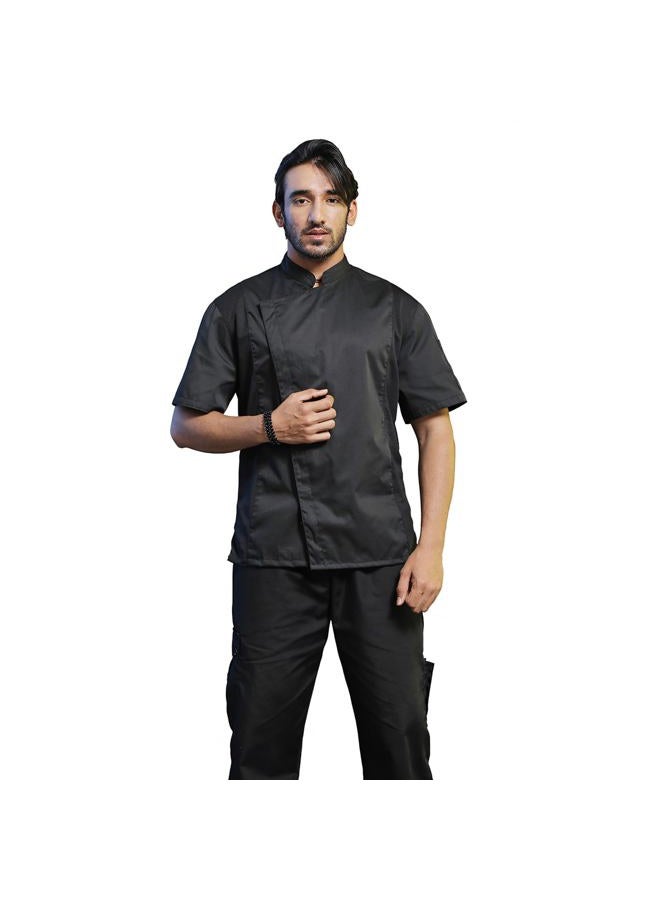 TopTie Unisex Short Sleeve Chef Coat Jacket (Black With Mesh, L) - Image 2