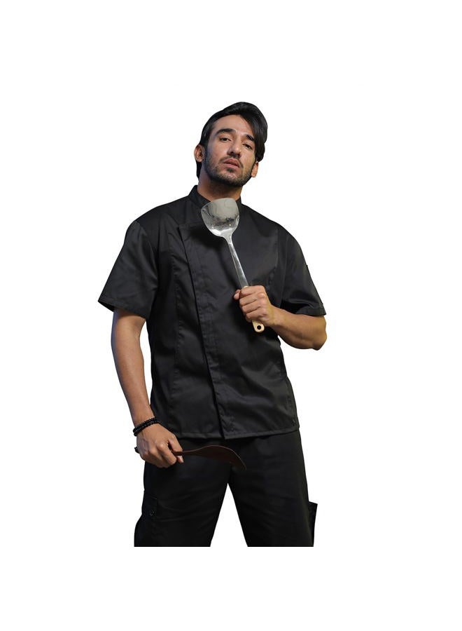 TopTie Unisex Short Sleeve Chef Coat Jacket (Black With Mesh, L) - Image 3