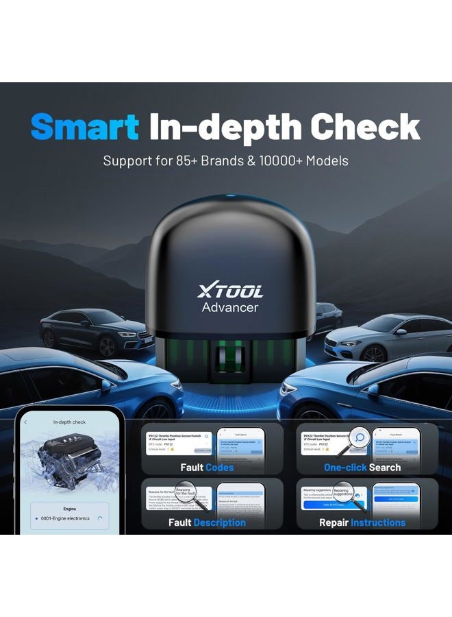 XTOOL Advancer AD20 Pro OBDII Scan Tool for iPhone & Android, 2023 Newest Enhanced Wireless OBD2 Code Reader with Full System Diagnostics, Maintenance Light Reset, Check Engine Light On - Image 4