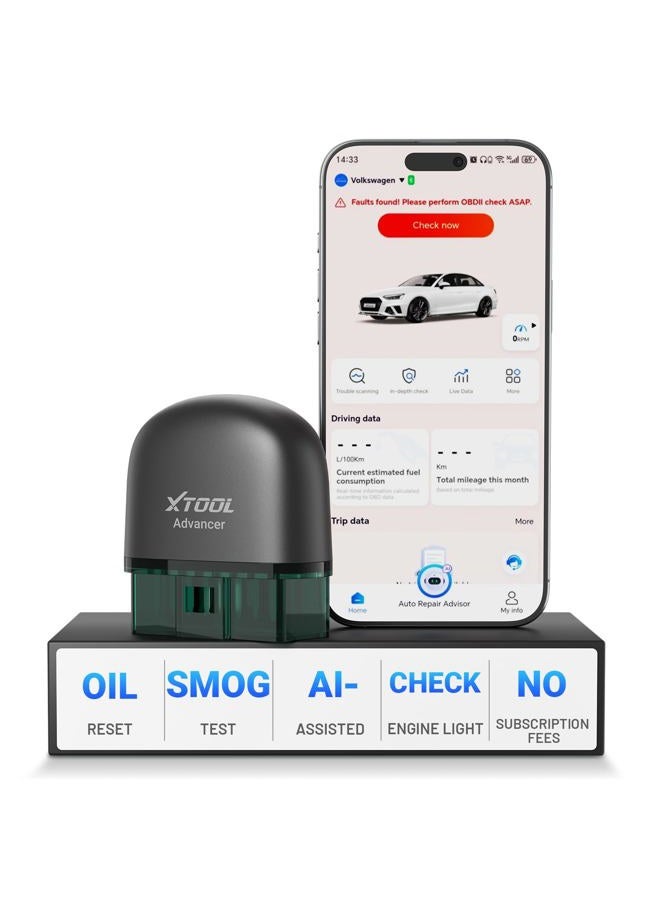 XTOOL Advancer AD20 Pro OBDII Scan Tool for iPhone & Android, 2023 Newest Enhanced Wireless OBD2 Code Reader with Full System Diagnostics, Maintenance Light Reset, Check Engine Light On - Image 1